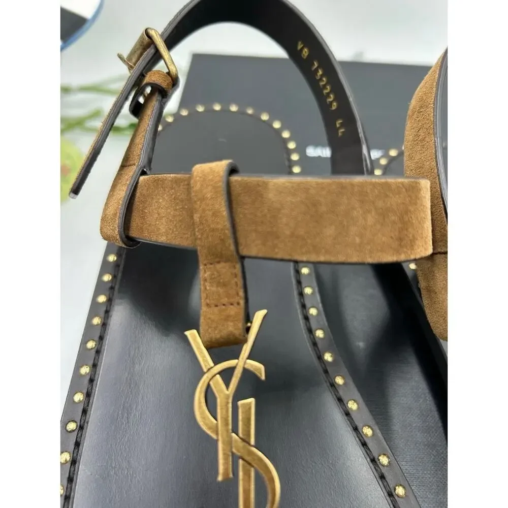 Men's Saint Laurent YSL logo CASSANDRE leather sandal size 44 made in Italy